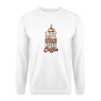 Life Begins After Coffee – Kaffee Retro Design - Unisex Pullover - Weiß - Vorne - Alina (178cm) & Michal (187cm)