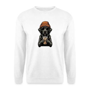Black Lab Eiskaffee – Hipster Labrador Mama Labrador Papa - Unisex Pullover - Weiß - Vorne - Alina (178cm) & Michal (187cm)