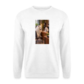 Schreibtischduo: Bürohaustiere bei der Arbeit - Unisex Pullover - Weiß - Vorne - Alina (178cm) & Michal (187cm)