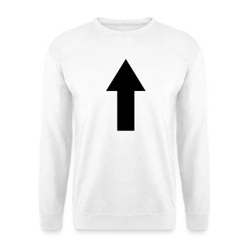 Pfeil nach oben Symbol Richtung Aufwärts Zeichen - Unisex Pullover - Weiß - Vorne - Alina (178cm) & Michal (187cm)