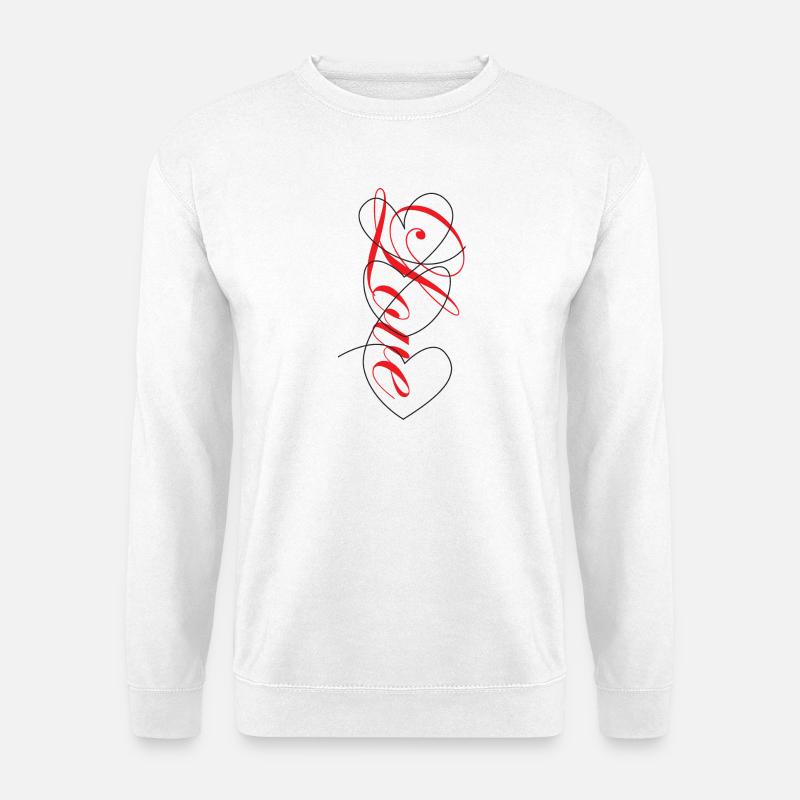 Herzschrift Love: Rote Scriptherzen - Unisex Pullover - Weiß