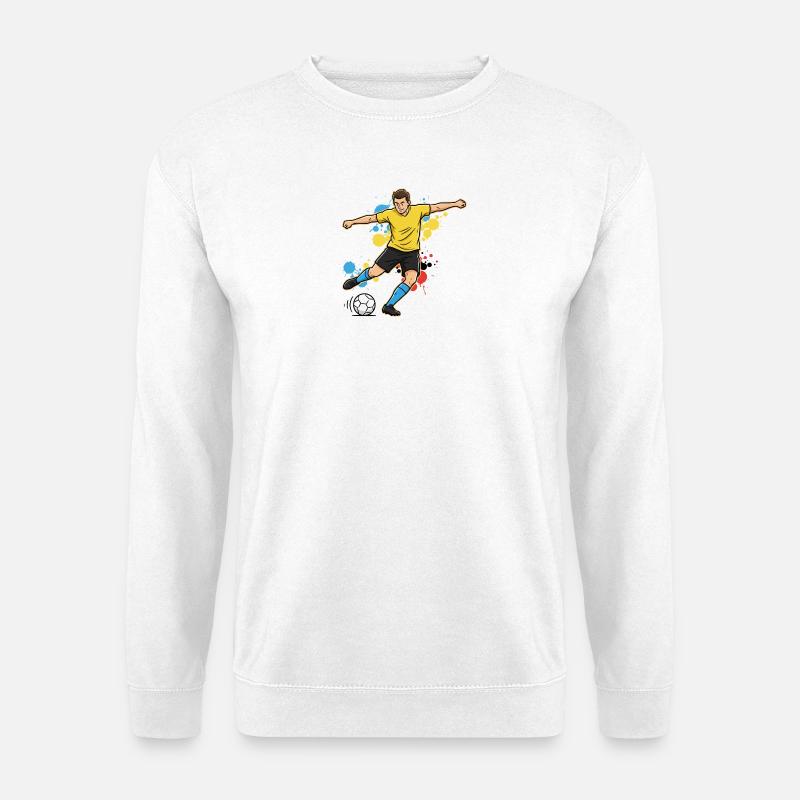 fussballspieler-comic-farbspritzer-gelb - Unisex Pullover - Weiß