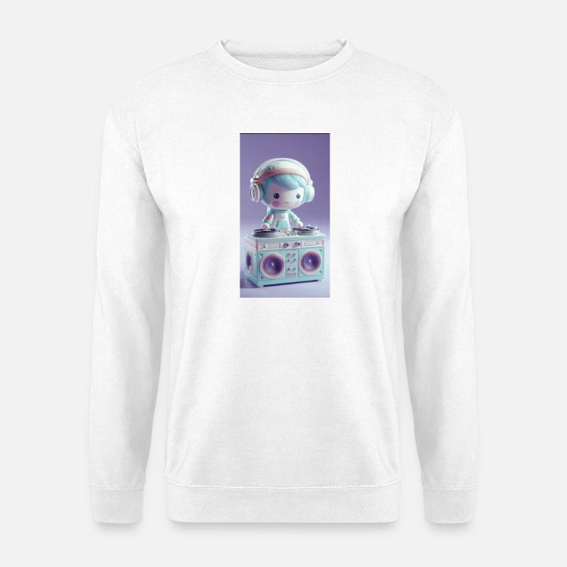 Pastell DJ Puppe am Turntable - Unisex Pullover - Weiß