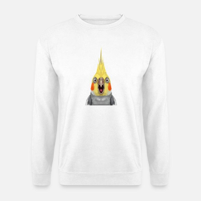 Ausdrucksstarker Cockatiel Pop-Print - Unisex Pullover - Weiß