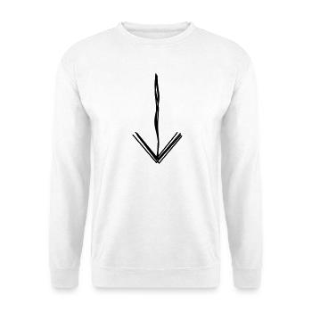Pfeil nach unten handgezeichnet - Unisex Pullover - Weiß - Vorne - Alina (178cm) & Michal (187cm)
