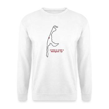Wenningstedt Sylt Koordinaten Insel Silhouette - Unisex Pullover - Weiß - Vorne - Alina (178cm) & Michal (187cm)