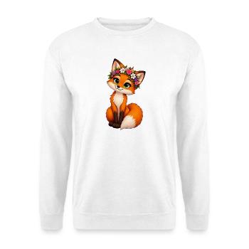 Fuchs mit Blumenkranz - Unisex Pullover - Weiß - Vorne - Alina (178cm) & Michal (187cm)