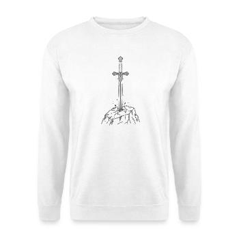 Schwert im Stein Ritterschwert - Unisex Pullover - Weiß - Vorne - Alina (178cm) & Michal (187cm)