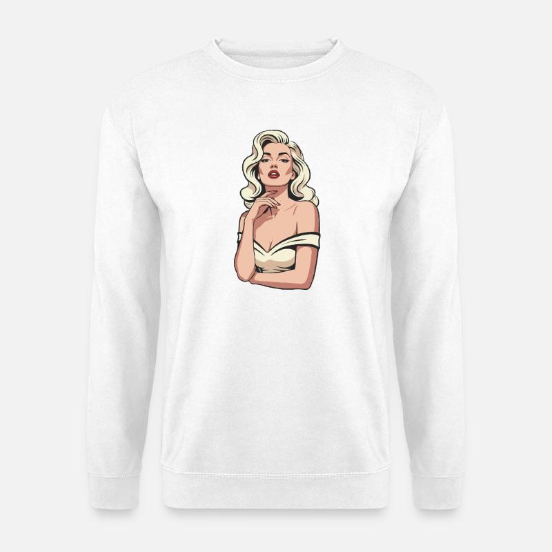 Pop-Art-Pin-up-Frau mit blonden Locken - Unisex Pullover - Weiß