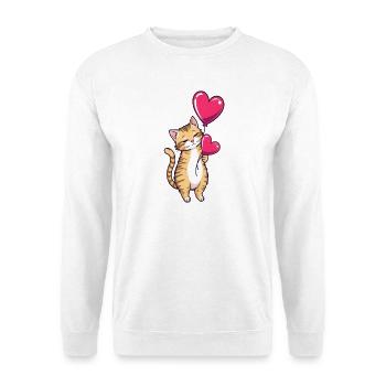 Katze mit Herz Ballon Geschenk Geburtstag - Unisex Pullover - Weiß - Vorne