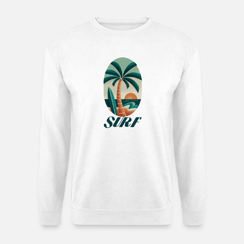 Surf Palm Tree and Beach - Unisex Sweatshirt - white
