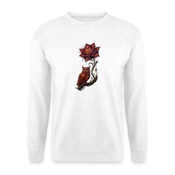 Leuchtende Eule und Feuerblume - Unisex Pullover - Weiß - Vorne