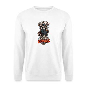 RobVibe Wild Club – Ruhig Chaos verursachen Waschbär - Unisex Pullover - Weiß - Vorne - Alina (178cm) & Michal (187cm)