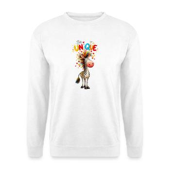 Be Unique | Zebra mit Regenbogenfarben  - Unisex Pullover - Weiß - Vorne - Alina (178cm) & Michal (187cm)