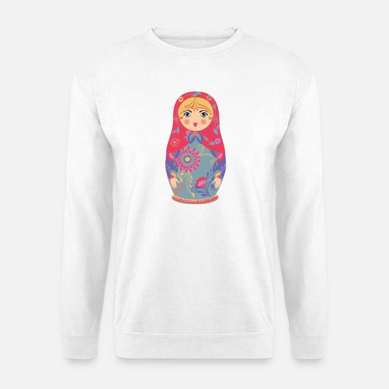 Folkartige Matrjoschka / Matryoshka / Matreschka - Unisex Pullover - Weiß