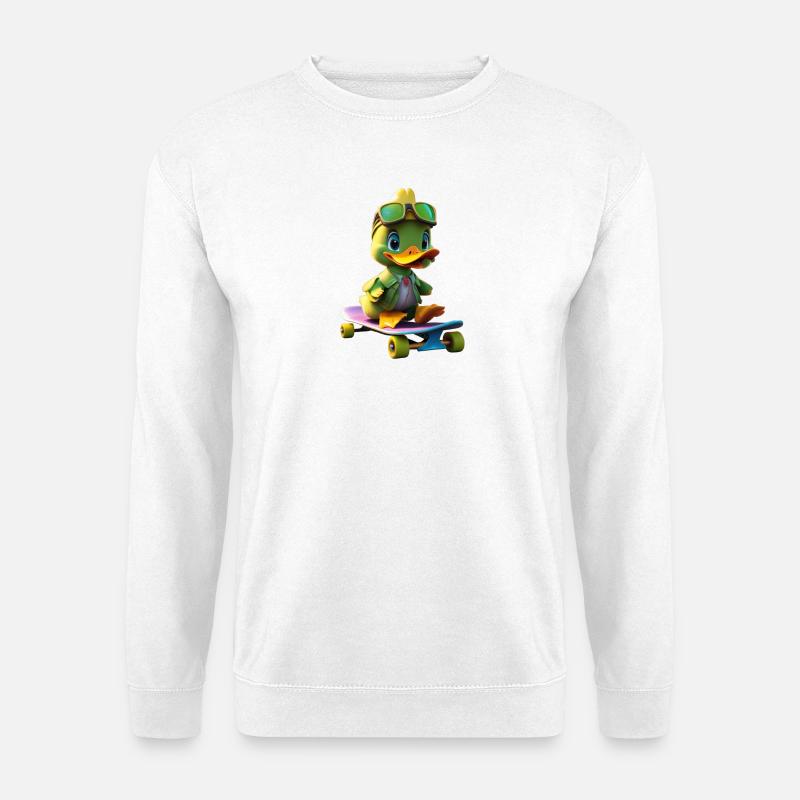 Skater Duck Hero auf Skateboard - Unisex Pullover - Weiß