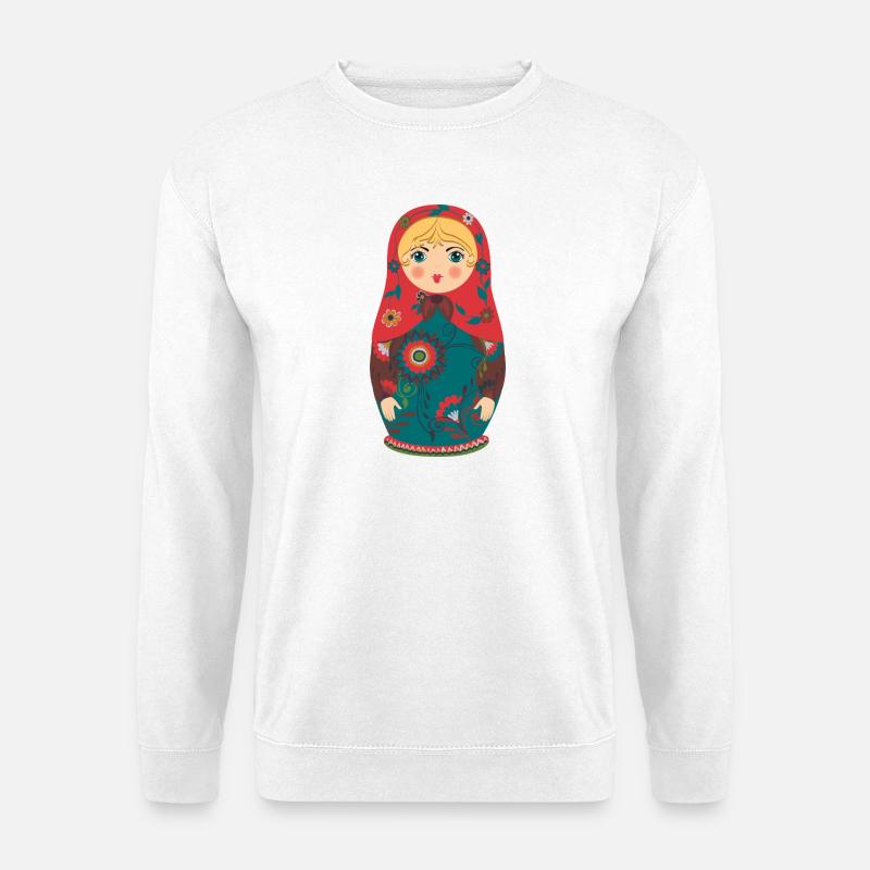 Folk-Art-Russische Puppe - Unisex Pullover - Weiß