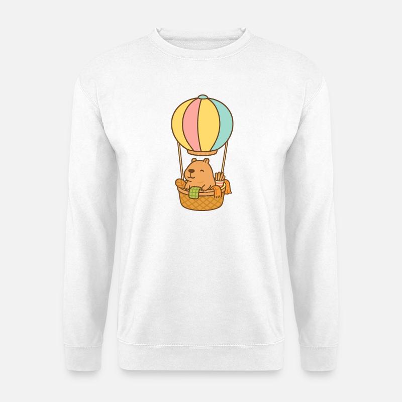 Capybara im Heißluftballon – süß & entspannt 🎈 - Unisex Pullover - Weiß