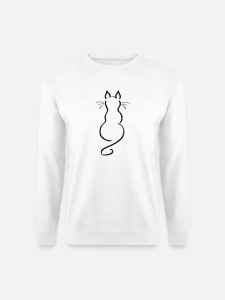 Katze Minimalistisch Linie Rücken schlicht - Unisex Pullover - Weiß