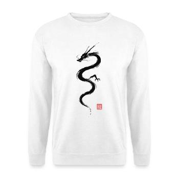 Japanese Dragon Minimal Art Japan Kanji - Unisex Pullover - Weiß - Vorne - Alina (178cm) & Michal (187cm)