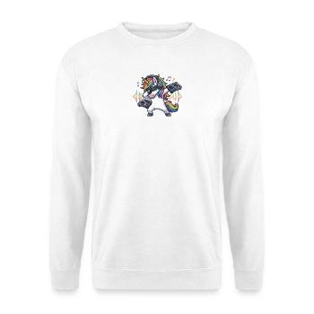 Einhorn DJ – Musik, Party & Festival - Unisex Pullover - Weiß - Vorne - Alina (178cm) & Michal (187cm)