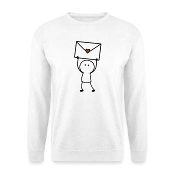 Brief mit Herz | Kleine Nachricht ohne Worte - Unisex Pullover - Weiß - Vorne - Alina (178cm) & Michal (187cm)