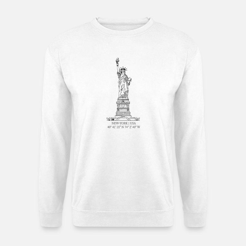 Freiheitsstatue mit GPS-Koordinaten - Unisex Pullover - Weiß