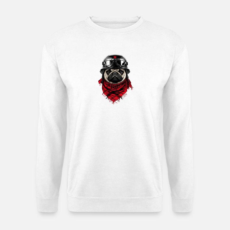 Combative pug in pilot look - Unisex Sweatshirt - white