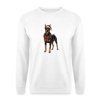Dobermann Hund an Weihnachten  - Unisex Pullover - Weiß - Vorne - Alina (178cm) & Michal (187cm)