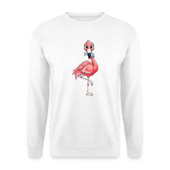 Lustiger Flamingo mit Fisch - Unisex Pullover - Weiß - Vorne - Alina (178cm) & Michal (187cm)