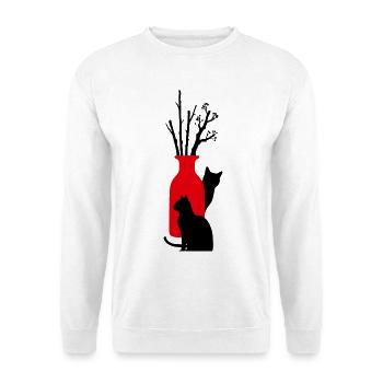 2_gatti_neri_con_vaso_rosso_e_rami - Unisex Pullover - Weiß - Vorne - Alina (178cm) & Michal (187cm)