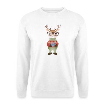cute deer with Christmas gift & glasses - Unisex Sweatshirt - white - Front