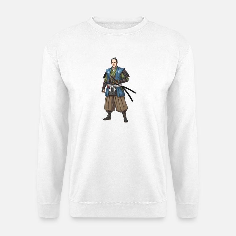Edo Samurai in blauer Jacke - Unisex Pullover - Weiß