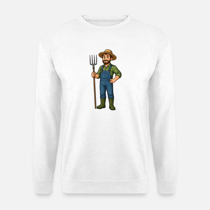 Bauer mit Heugabel Cartoon - Unisex Pullover - Weiß