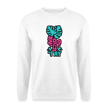 Vacay Vibes Schriftzug Grafik - Unisex Pullover - Weiß - Vorne - Alina (178cm) & Michal (187cm)