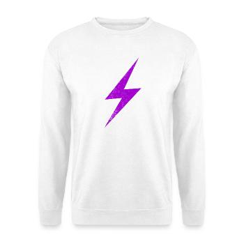 Neonlila Blitz Grafik - Unisex Pullover - Weiß - Vorne - Alina (178cm) & Michal (187cm)