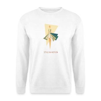 Style In Motion – Abstrakte Mode Illustration - Unisex Pullover - Weiß - Vorne - Alina (178cm) & Michal (187cm)