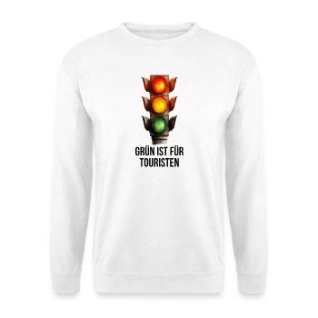 Grün ist für Touristen – Lustige Ampel - Unisex Pullover - Weiß - Vorne - Alina (178cm) & Michal (187cm)