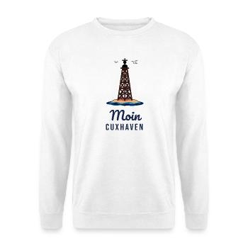 Moin Cuxhaven – Kugelbake Nordsee Motiv - Unisex Pullover - Weiß - Vorne - Alina (178cm) & Michal (187cm)