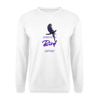 PROUD BIRD MOM Geschenkidee Wellensittich süß  - Unisex Pullover - Weiß - Vorne - Alina (178cm) & Michal (187cm)