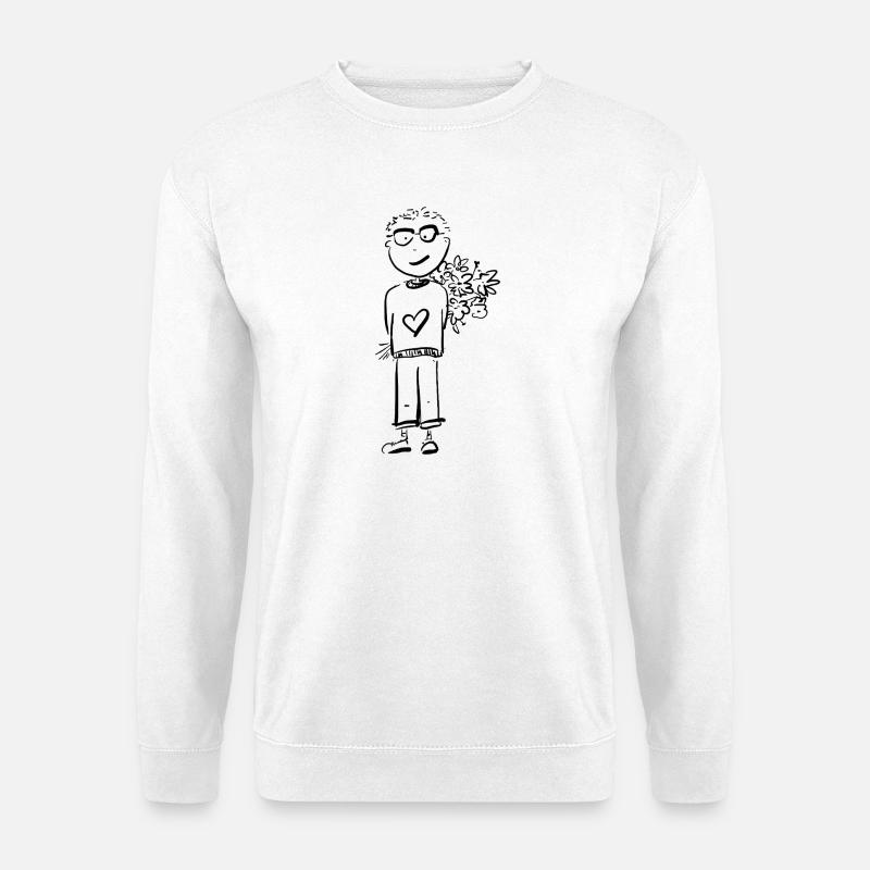 Junge mit Blumen / Comic - Unisex Pullover - Weiß