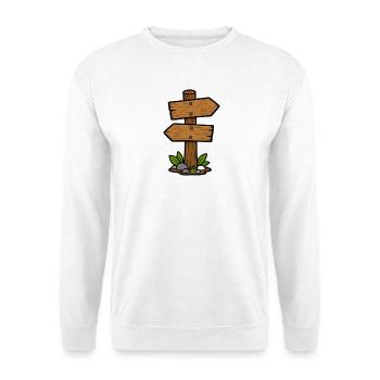 Holzschild im Wald – Comic-Stil - Unisex Pullover - Weiß - Vorne