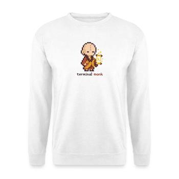 Pixelmönch mit Laterne - Unisex Pullover - Weiß - Vorne - Alina (178cm) & Michal (187cm)