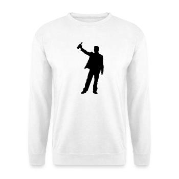 Mann beim Anstoßen Silhouette - Unisex Pullover - Weiß - Vorne - Alina (178cm) & Michal (187cm)