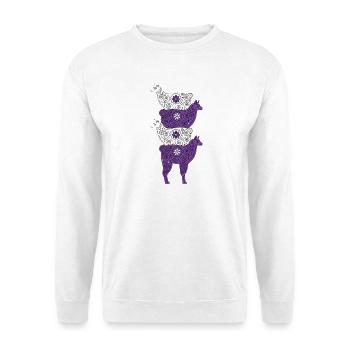 Alpaka Familie Lila Weiße Blumenmuster - Unisex Pullover - Weiß - Vorne - Alina (178cm) & Michal (187cm)