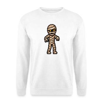 Pixelmummy mit goldenen Augen - Unisex Pullover - Weiß - Vorne - Alina (178cm) & Michal (187cm)