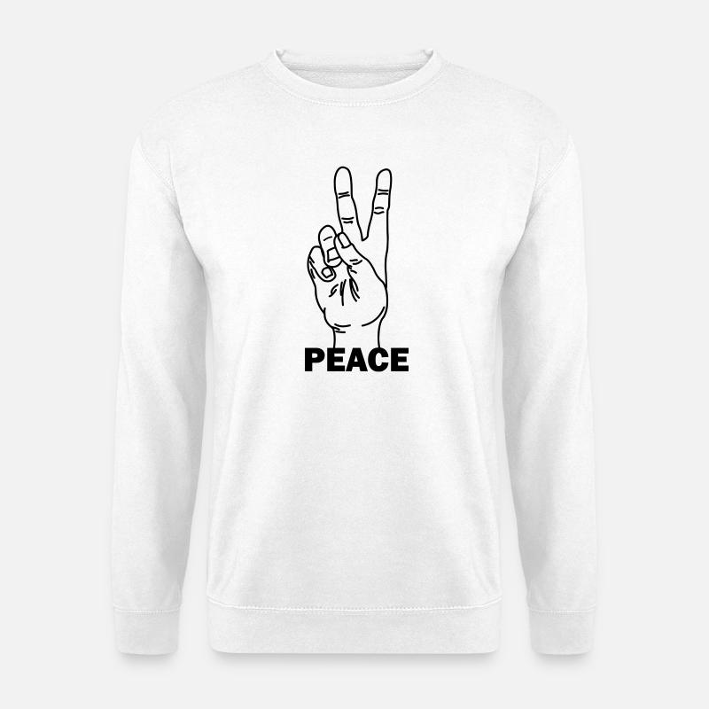 Handgeste Frieden mit Friedenstext - Unisex Pullover - Weiß