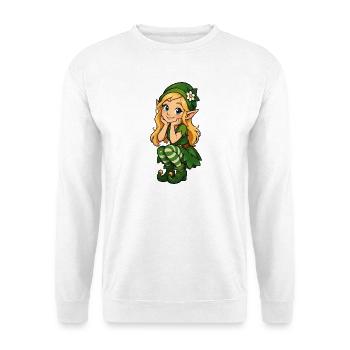 Grüne Elfenfreundin Illustration - Unisex Pullover - Weiß - Vorne - Alina (178cm) & Michal (187cm)
