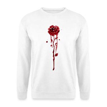 Blutrote Rose im Aquarellfall - Unisex Pullover - Weiß - Vorne - Alina (178cm) & Michal (187cm)