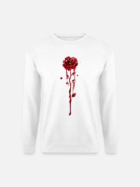 Blutrote Rose im Aquarellfall - Unisex Pullover - Weiß